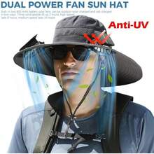 Wide Brim Solar Fan Outdoor Fishing Hat, Solar&USB Charging Sunscreen Sun Hat For Men Women, Sun Hat UPF 50+ With 2 Fans - Camouflage a - View 2