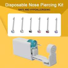 4 pezzi di Set monouso per piercing al naso con gemme incorporate - Operazione semplice e pratica per kit piercing al naso