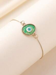 1 件精致恶魔眼不锈钢蜻蜓锆石吊坠可调节铜心手链女士