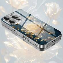 Golden Roses Glowing Ethereal Beauty Element Design-Silver Plated IPhone Case, Luxury Mirror Finish Tempered Glass Back Cover With Metal Frame - Slim Shockproof Protective Case For IPhone 15 Pro/14 Pro //IPhone[16/15/14/13/12/11 Pro Max] Series- Ideal Gift For Men & Women - 銀色 - 查看 4