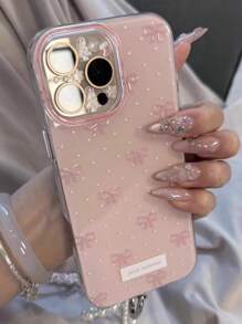 Cute Wave Point Pink Bow Pearl Pendant Phone Case Compatible With IPhone 16 15 14 13 12 11 Pro Max Jelly Cases Creative Shockproof Bumper Cover