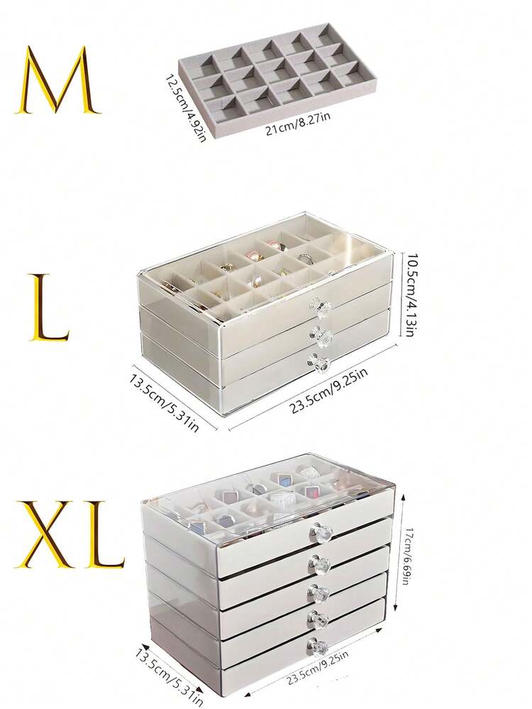 1 Peça Caixa de Joias Acrílica Transparente de 5 Andares, Caixa de Armazenamento de Joias de Grande Capacidade, Estilo de Gaveta Vitrine de Joias com Bandejas de Veludo Ajustáveis, Adequada para Brincos, Anéis, Pulseiras, Colares, Ideal para Organização de Joias em Casa - multicolorido - Visão 2