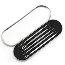 5 PIEZAS Herramientas de extracción de acné, herramientas quitaespinillas, herramientas de eliminación de acné, herramienta extractora profesional de acero inoxidable para eliminar puntos negros, puntos blancos, granos, manchas y espinillas