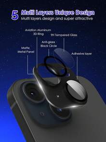 1 buah Pelindung Lensa Terintegrasi Matte Armor, Kompatibel dengan Lensa Kamera 15 Plus/15/16/16 Pro Max/16 Pro/16/16 Plus, Cincin Paduan Logam Aluminium, Pelindung Layar Kamera Kaca Tempered 9H, Hitam, Hadiah Ulang Tahun/Untuk Keluarga & Teman, Paduan Logam + Kaca Tempered Perlindungan Penuh, Pelindung Lensa, Aksesori Ponsel, Tahan Air, Tahan Guncangan, Anti Jatuh, Tahan Gores, Anti Sidik Jari - Hitam - View 3