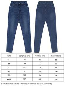 Vaqueros Ajustados De Cintura Alta Lavados, Vaqueros Ajustados Casuales De Alta Elasticidad, Vaqueros De Mezclilla Y Ropa Para Mujeres, Jeans Ajustados de Mezclilla para Mujer, Pantalones de Mezclilla Mujer, Súper Elásticos, Push Up, de Cintura Alta, Estilo Casual, Pantalón Skinny Stretch Azul, Vaqueros Casuales de Mezclilla - Azul - Ver 9