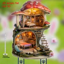 1pc 2D Acrylic Garden , Whimsical Mushroom House Yard Decor, Suitable For Lawn, Porch And Patio. Exquisite Gift For Mother's Day, Wedding And Birthday To Family And Friends, Fits 11 Holiday Hole Designs, Random Hole Style - Multicolor - View 6