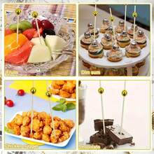 100pcs Elegant Bamboo Fruit Picks With Gold Bead Top - Perfect For Appetizers, Beverages, Fruits, Hors D'oeuvres And Weddings, Wedding Decor | Stylish Gold Bead Fruit Forks | Durable Bamboo Sticks For Fruit Displays - Multicolor - View 9