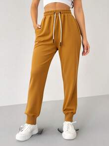 8 Piezas Pantalones deportivos para mujer con bolsillos, cordón para mujer, pantalones deportivos ajustados para yoga activos - 4 piezas - Ver 2