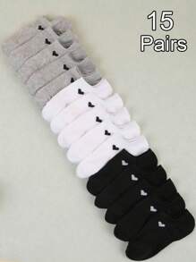 1/6/9/10/15 Pairs Women Cute Solid Heart Boat Socks, Soft & Comfortable, Moisture-Wicking, Suitable For Sports & Casual Wear