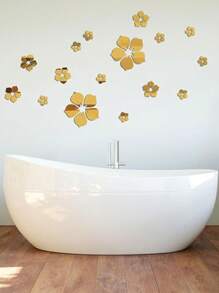 Set da 18 pezzi di adesivi da parete decorativi in fiore acrilico rimovibile, decorazione murale fai-da-te in 3D, decorazione domestica resistente all'acqua e all'olio per soggiorno, camera da letto, bagno, corridoio, ufficio. Un ottimo regalo per Natale, matrimonio, compleanni, anniversari, laurea e occasioni speciali. (Argento/Oro/Nero)