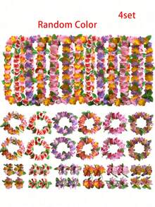 1-10pcs/1Set Hawaiian Luau Party Pack - Tropical Leis, Necklaces, Headbands & Wristbands Set For Beach-Themed Birthdays, Weddings & Vacations , Beach Vacation Hair Decor, Wedding Festival Essential - Polyester, No Batteries Required(4pcs/Set,Embody Chest Ring,Headband,Wristband*2) - Multicolor - View 7