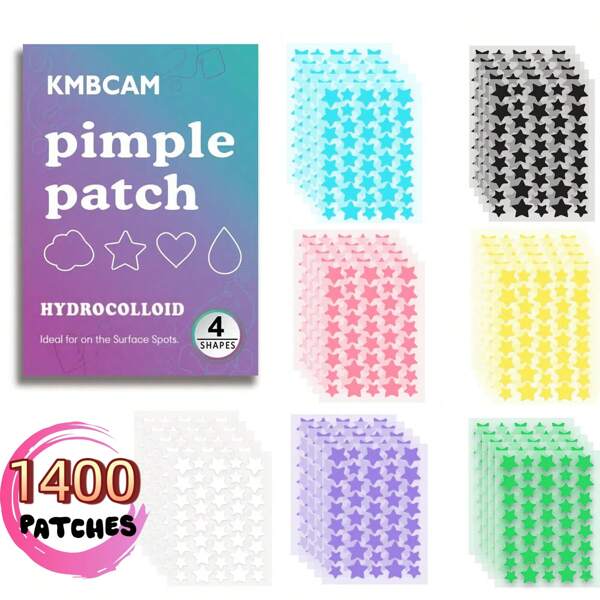 1400 Pcs Star-Shap Pimple Patches (7-Color), Facial Cover ,Boost Your Glamour, Party It Up,Fragrance-Free, Paraben-Unisex Adult, All Skin Types Compatible, No Fragrance,No Components Included