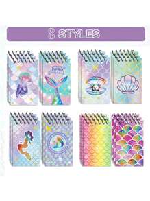 2/4/8/16 Pièces Faveurs de fête de la Sirène, Mini Cahiers Spirales de Sirène et Stylos Queue de Poisson, Cadeau de Récompense, Cadeaux d'Anniversaire (Aléatoire)