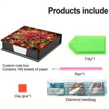 1pc Rose Flower Design Diamond Art DIY Asymmetrical Crystal Rhinestone Painting, Black Faux Leather Memo Pad Box With 160 Sheets, Ideal For Home, Office And School Supplies, Craft, Cute Stationery, Holiday Gift