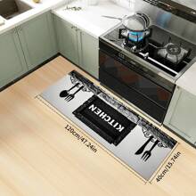 Kitchen Rug And Mat Set With My Kitchen Phrase Pattern, Non-Slip Washable, Kitchen Cushion, Smooth Soft Comfortable Easy To Clean Material, Suitable For Bedroom, Living Room, Dining Room, Kitchen, Bathroom, Entryway