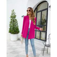 Newchoice Womens Casual Lightweight Long Sleeve Cardigan Soft Drape Open Front Fall Dusters (S-3XL) - Rose Red - View 7
