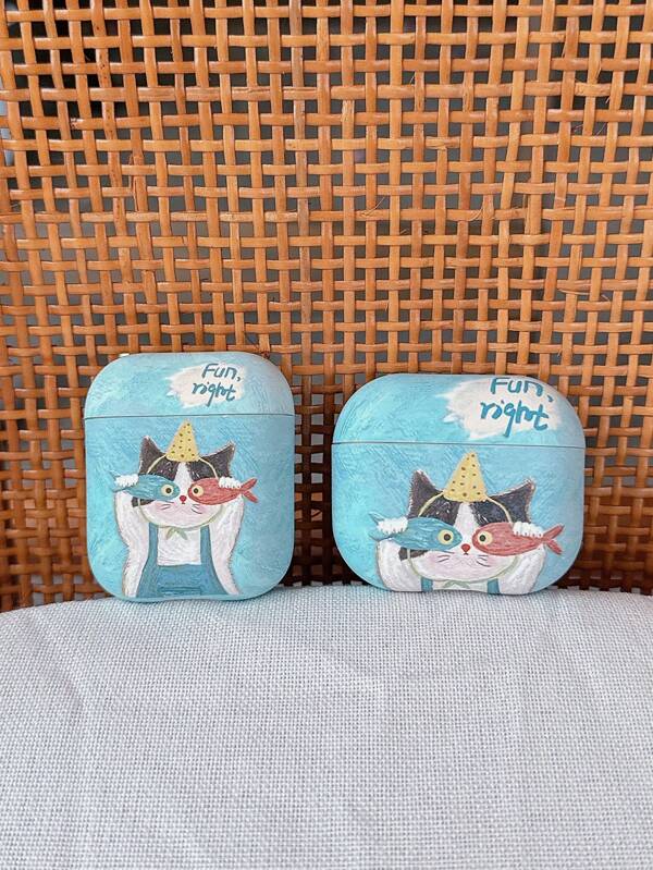 1pc Cute Cat Fishing Design AirPods Case Protective Cover, Suitable For AirPods 4/1/2/3/Pro/Pro2