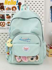 Mochila nueva de 2025 de nylon liso con forma de oso, mochila escolar, bolsa de viaje, mochila multifunción