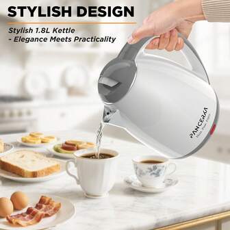  PANCERKA 1PC 电热水壶，无绳热水器 1.8 升快速煮沸，自动关闭，防烫设计，适合泡咖啡和茶