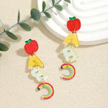 2 Pairs Of Cute And Interesting Acrylic Letters Abcfruit Earrings, With A Artistic Style Design In The Shape Of An Apple Pencil Earrings. Suitable For Daily Use, For Special Occasions, For Dates, Or As Gifts.
