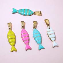 2pcs 28x7mm Stainless Steel Enamel Fish Charms Pendant With Pinch Clasp DIY Necklace Jewelry Making Accessories Findings - Fish - View 2