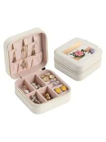 1pc Mini Floral Alphabet Jewelry Storage Box, A-Z Gold Letters, Portable Zipper Travel Jewelry Storage Box, Gift Box For Women, Multi-Function Jewelry Display Stand For Rings, Pendants, Earrings, Necklaces, Etc. - Suitable For Women, Mother, Girlfriend, Valentine's Day Gift Box.