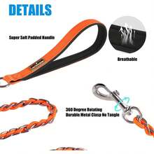 Dog Leash Chew Proof, Chain Leash Anti Chew Dog Leash For Large Dogs Heavy Duty, Indestructible Metal Leash Anti Bite Chain Link With Woven Cord Soft Padded Handle (Orange, 5FT) - Blue - View 10