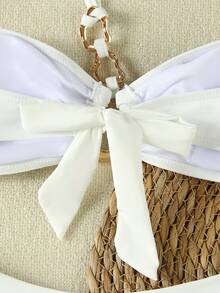 Damen elegantes einfarbiges Spaghetti-Träger ärmelloses Sommer Mode Badeanzug Set