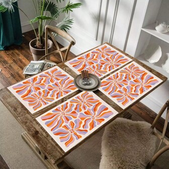 Set da 4/6/8 pezzi di tovagliette in stile bohémien in lino - resistenti al calore, adatte per la decorazione della sala da pranzo e della cucina, per feste e vacanze, per la decorazione della casa