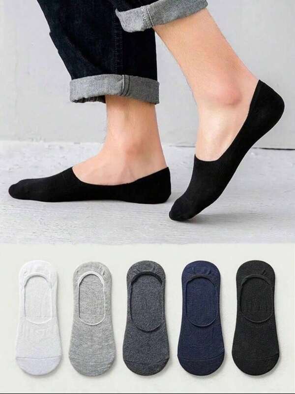 10 Pairs/5 Pairs Of Socks Men's Invisible Socks Shallow Low-Top Boat Socks Silicone Non-Slip Short Socks Students Sports Summer Thin Section Sweat-Absorbing Breathable Men's Socks