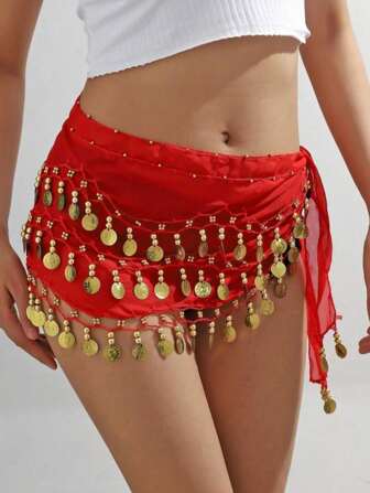 1/2件肚皮舞腰链服装 金属网腰裙装饰 硬币腰带 舞蹈腰带 波西米亚风格（因工艺问题，硬币随机数量不固定）