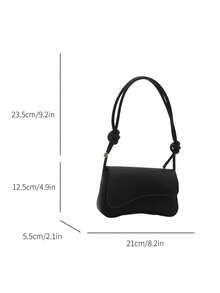 Geantă de umăr la modă, cu clapă asimetrică reglabilă, de culoare solidă, potrivită pentru cumpărături, portofele, cumpărături, femei tinere, studenți, nou-veniți, lucrători cu gulere albe. Sunt foarte potrivite pentru birouri, universități, muncă, afaceri, naveta, activități în aer liber, călătorii și ieșiri. - Negru - Vizualizare 5