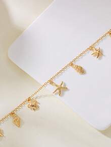 1pc Fashion Starfish, Shell, Turtle Pendant Necklace For Women, Versatile For Daily Wear And Holidays, Summer - Gold - View 4