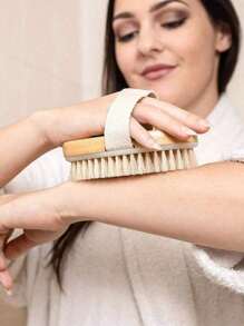 1 pièce Brosse de massage corporel exfoliante en bois, brosse de bain à poils naturels, douce, brosse pour le corps SPA pour femmes et hommes, soins de la peau, utilisation mouillée et sèche, décoration de salle de bain à la maison