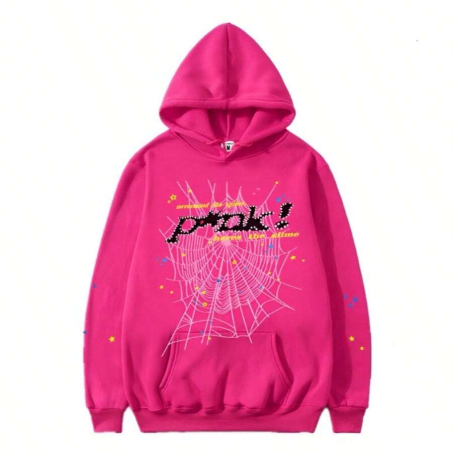 Hip Hop Spider Hoodies Set Y2k Hoodie Tracksuit Pullover Sweatshirt For Women Men Matching Hoodies For Couples Clothing Cotton  Letter  Textured Pattern  Graffiti    Casual  Party  Cute    Pocket    Conjunto Para Mujer - 粉紅色衛衣 - 查看 1