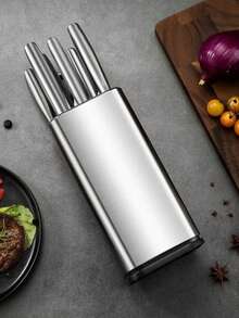 不锈钢方形刀具收纳座、厨房用具架、刀架 - 銀色 - 查看 6