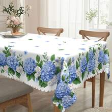 1pc Hydrangea Floral Round Tablecloth - Polyester Material, Watercolor Blue Floral Design, Suitable For Spring/Summer Picnic, Dinner Party And June Celebration Decoration, Standard Size (55"X70", 60"X60", 60"X86"), Outdoor Tablecloth, Picnic Table Cover, Elegant Dining Table Decor, Polyester Fabric, Easy Care Material, Home Decoration, Event Styling