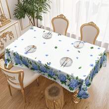1pc Hydrangea Floral Round Tablecloth - Polyester Material, Watercolor Blue Floral Design, Suitable For Spring/Summer Picnic, Dinner Party And June Celebration Decoration, Standard Size (55"X70", 60"X60", 60"X86"), Outdoor Tablecloth, Picnic Table Cover, Elegant Dining Table Decor, Polyester Fabric, Easy Care Material, Home Decoration, Event Styling