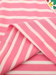 Summer Children's Day Pure Cotton Short-Sleeved Dress For Girls, Easter Casual Outdoor Pink Cartoon Striped Pocket Decal Knitted Dress 2-8Y - Nhiều màu - Xem 4