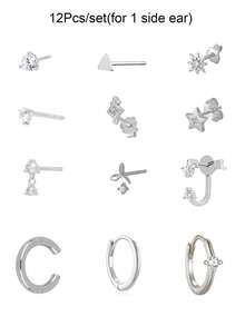 12 件/套耳环套装女士镀金耳环锆石耳钉耳环圈形耳环套装女士迷人珠宝配饰