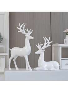 6 Styles White Resin Deer Sculpture Set, Elegant Deer Statue, Holiday Reindeer Carving, Suitable For Home Decor, Living Room, Bedroom, Office