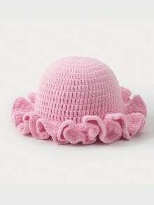 1pc Women Solid Color Knitted Hat, Handmade Crochet Ruched Brim Simple Versatile Beanie, Stylish Spring, Autumn, Winter Bucket Hat