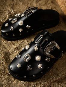 Tropiscape Women's Fashionable And Comfortable Black Wedge Heel & Thick Sole Oxford Shoes With Rivets Valentines Bohemia Chill Vacation Beach Autumn Winter Gifts - Black - View 3