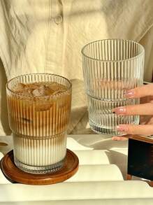 1 Striped Cup With Straw And Lid - 13.5oz/400ml, Visually Appealing Glass Cup, Heat-Resistant, Suitable For Coffee, Tea, Milk, Iced American Drinks, Dairy Drinks, Simple Drinking Cup, Christmas, Thanksgiving, Mother's Day.
