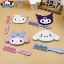 Sanrio 1 Stück süßes Mädchen Design Make-up Spiegel - 2-in-1 tragbarer Kamm und Spiegel, süßer Cartoon-Stil geeignet für alle Haartypen, ideal für Reisen und täglichen Gebrauch, perfektes Geschenk für Freundin und Mama