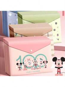 5pcs Cartoon A4 Size High Capacity Thick Storage Bag, Transparent Waterproof And Moisture-Proof Folder With Button Closure, Office & Student Stationery Organizer, Gift,Back To School,School Supplies