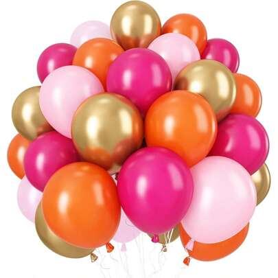 24pcs 10inch Light Pink & Orange Metallic Gold Balloons, Suitable For Summer Tropical Theme Party, Graduation, Back To School, Wedding, Engagement, Birthday, Bridal Shower, Balloon Decor, Photo Props