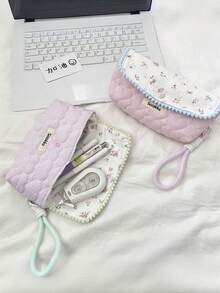 1 件韩式碎花图案多功能文具袋，大容量学生铅笔盒，化妆刷收纳袋，返校，学校用品，铅笔袋，书包 - 彩色 - 查看 10