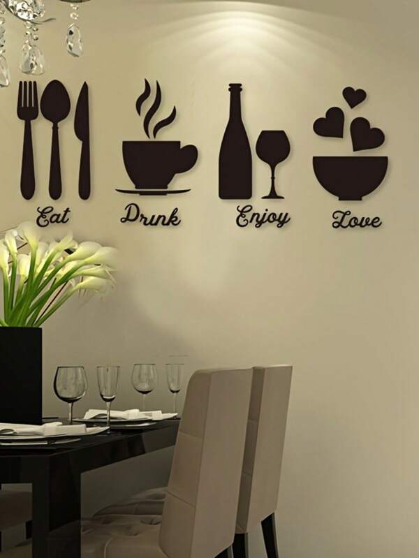 17 Pieces Self-Adhesive Acrylic Tableware Kitchen Wall Decoration Removable Decorative Wall Stickers, DIY Removable 3D Mirror Wall Stickers, Waterproof And Oil Resistant Wall Stickers, Forks, Spoons, Bowls, Teacups, Bottles Logo 3D Mirror Decal, Kitchen Wall Mirror Decoration DIY Removable Wall Decal, Kitchen Wall Mirror Decoration Removable Wall Decal For Living Room, Dining Room, Wall Decal Stickers, (Silver/Gold/Black)