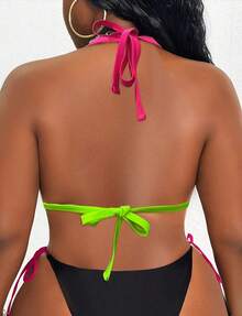 Slaydiva Summer Beach Plus Halter Triangle Black Bikini Top
